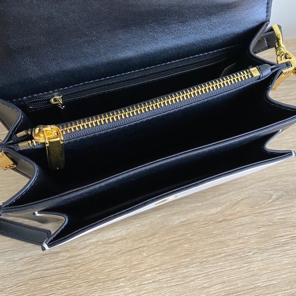 The June Genuine Leather Satchel - Black/White - Picture 12 of 13